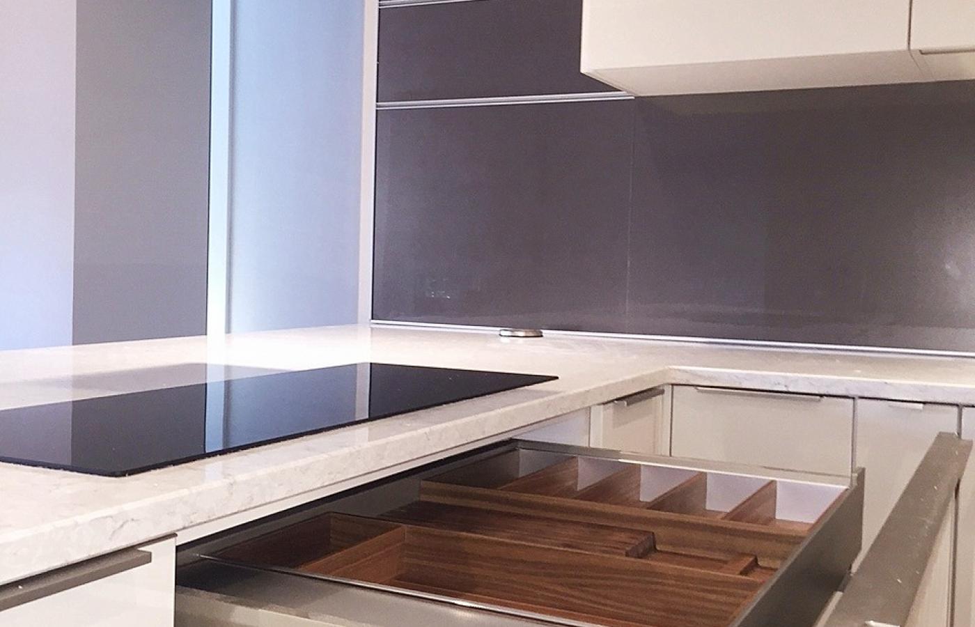 inset walnut utensil drawer