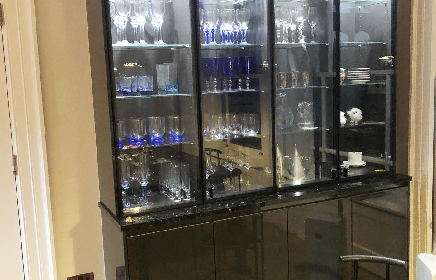 glass kitchen units with lights